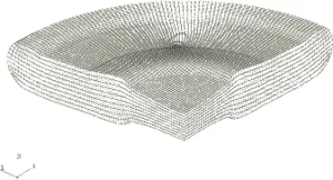Figure 7. The deformed mesh for the three-dimensional model using the pure stiffness hourglass formulation (HOURGLASS=STIFFNESS) and the orthogonal kinematic formulation (KINEMATIC SPLIT=ORTHOGONAL) at an intermediate stage.
